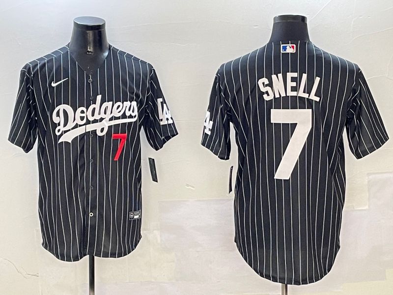 Men Los Angeles Dodgers 7 Snell Black Stripe Jointly Name 2025 Nike MLB Jersey style 11